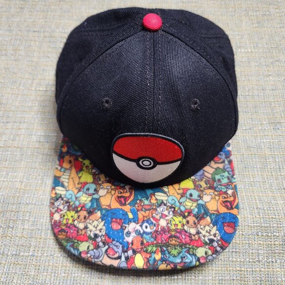 Pokeball Pokemon Characters Hat Snapback Cap Universal Fit Adjustable Black - Picture 1 of 5